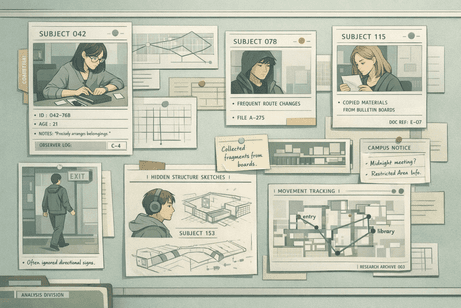 Beyond the Shadows archive board with narrative evidence