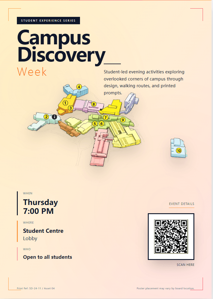 Campus Discovery Week poster with QR code